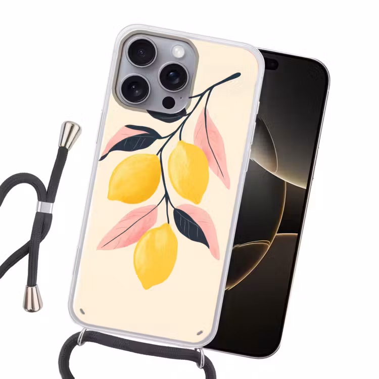Citroenen - Felgeel - Tak - Bladeren Hoesje iPhone 16 Pro Max met koord klein -sfeer1