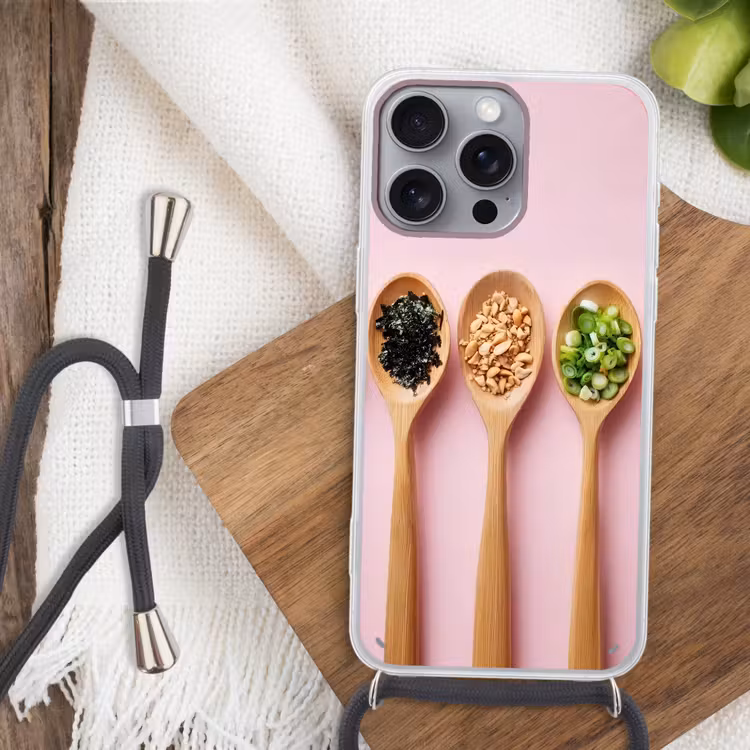 Ingrediënten - Lepels - Hout - Roze Hoesje iPhone 16 Pro Max met koord klein -sfeer4