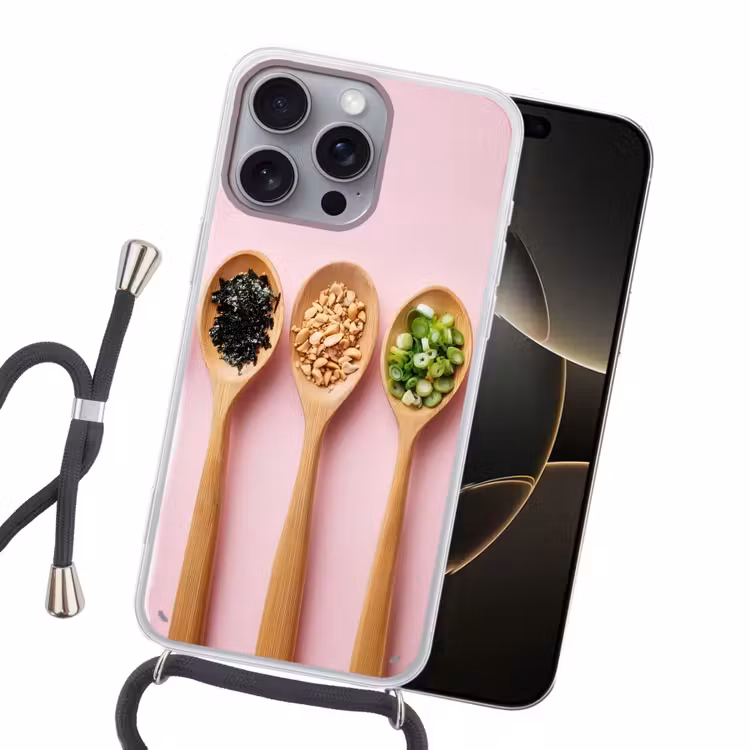 Ingrediënten - Lepels - Hout - Roze Hoesje iPhone 16 Pro Max met koord klein -sfeer1