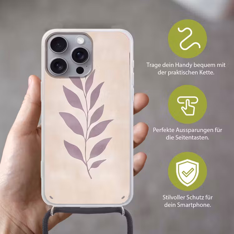 Tak - Bladeren - Minimalistisch - Beige Hoesje iPhone 16 Pro Max met koord klein -sfeer2_DE