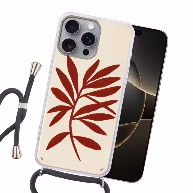 Tak - Bladeren - Rood Hoesje iPhone 16 Pro Max met koord klein -sfeer1