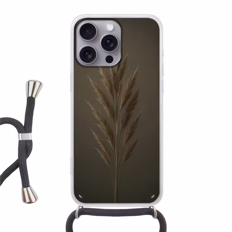 Tak - Pluimgras - Donkerbruin Hoesje iPhone 16 Pro Max met koord klein -3d