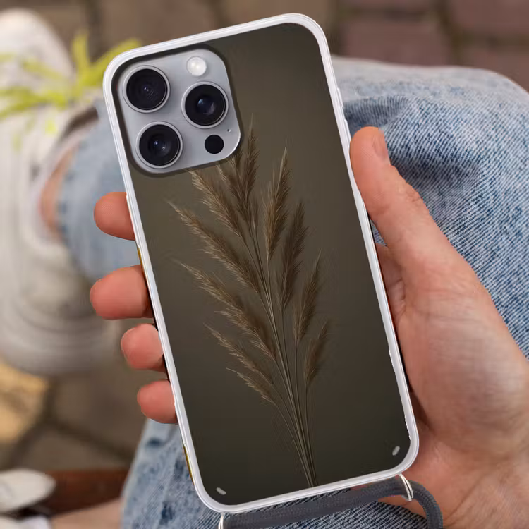 Tak - Pluimgras - Donkerbruin Hoesje iPhone 16 Pro Max met koord klein -sfeer3