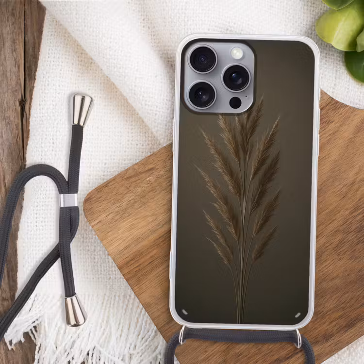Tak - Pluimgras - Donkerbruin Hoesje iPhone 16 Pro Max met koord klein -sfeer4
