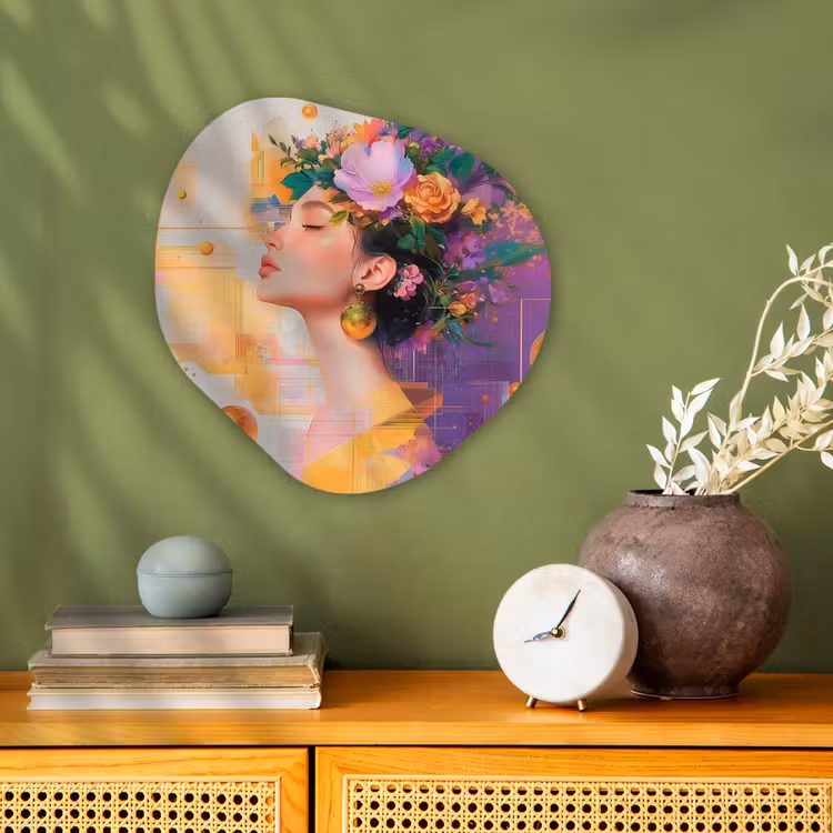 Abstract - Vrouw - Bloemenkroon - Goud Wandcirkel Organisch Forex 3mm klein -sfeer2