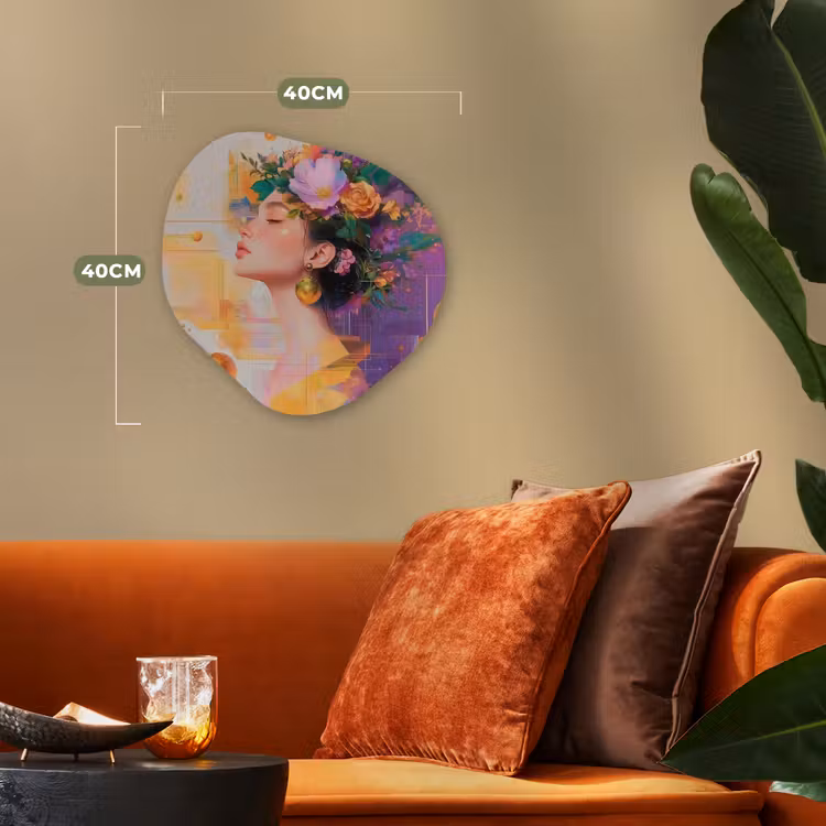 Abstract - Vrouw - Bloemenkroon - Goud Wandcirkel Organisch Forex 3mm klein -sfeer3