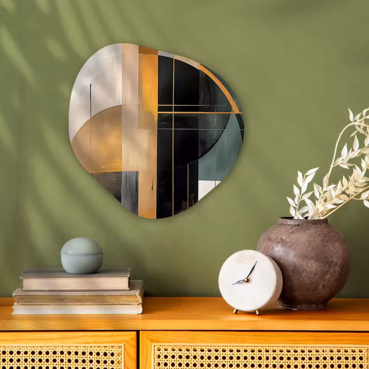 Abstract - Goud - Brons - Groen - Vormen - Modern Wandcirkel Organisch Forex 3mm klein -sfeer2