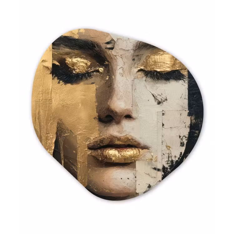 Abstract - Goud - Gezicht - Lippen Wandcirkel Organisch Forex 3mm klein -3d