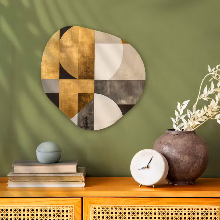 Abstract - Goud - Grijs - Vormen - Geometrisch Wandcirkel Organisch Forex 3mm klein -sfeer2