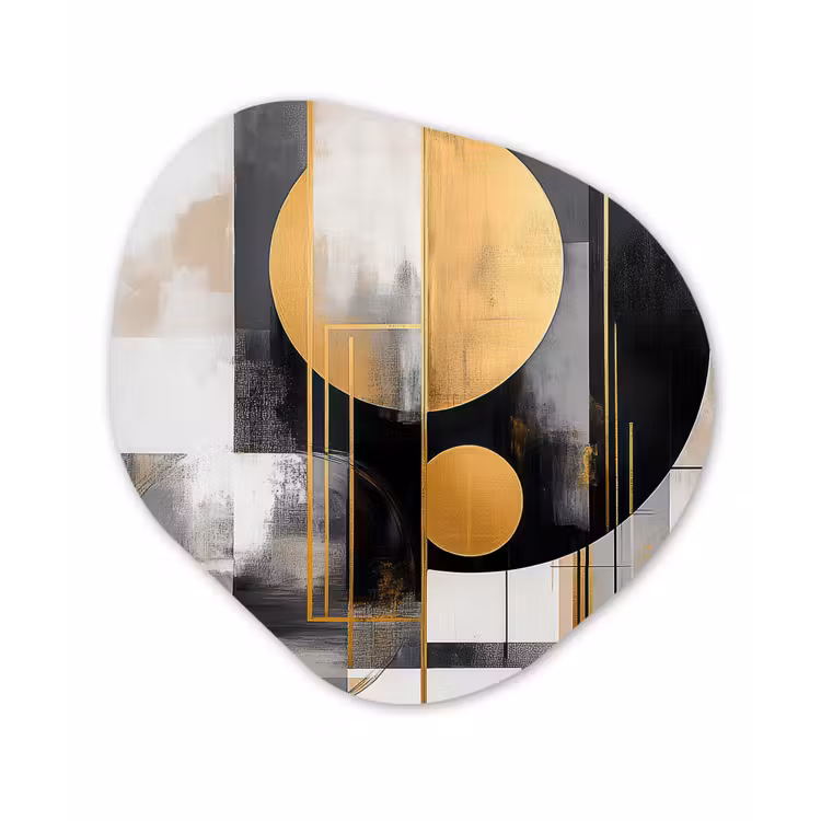 Abstract - Goud - Zilver - Vormen - Aesthetic - Modern Wandcirkel Organisch Forex 3mm klein -3d