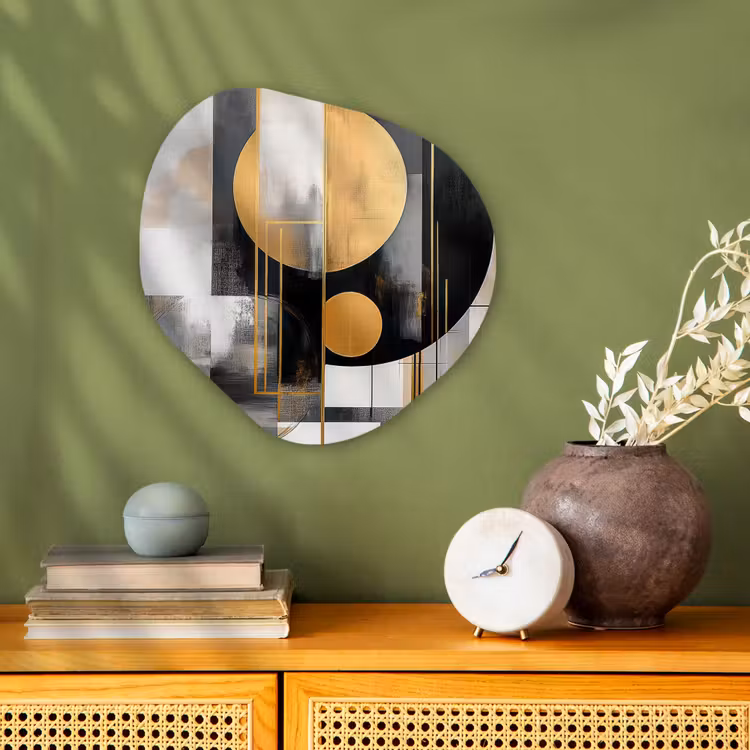 Abstract - Goud - Zilver - Vormen - Aesthetic - Modern Wandcirkel Organisch Forex 3mm klein -sfeer2