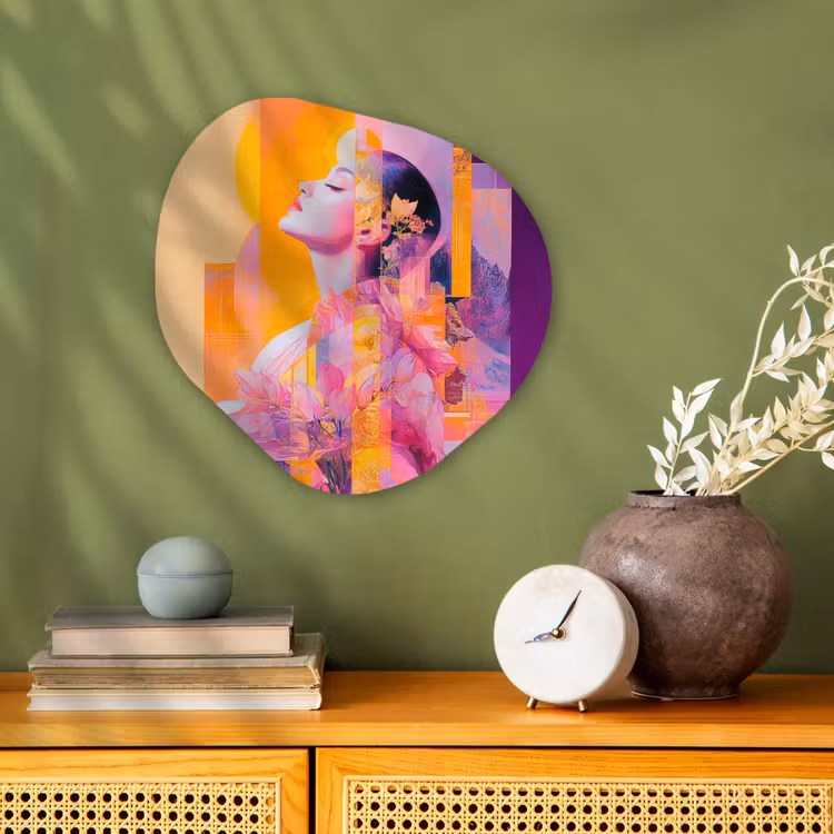 Abstract - Portret - Vrouw - Kleurrijk Wandcirkel Organisch Forex 3mm klein -sfeer2