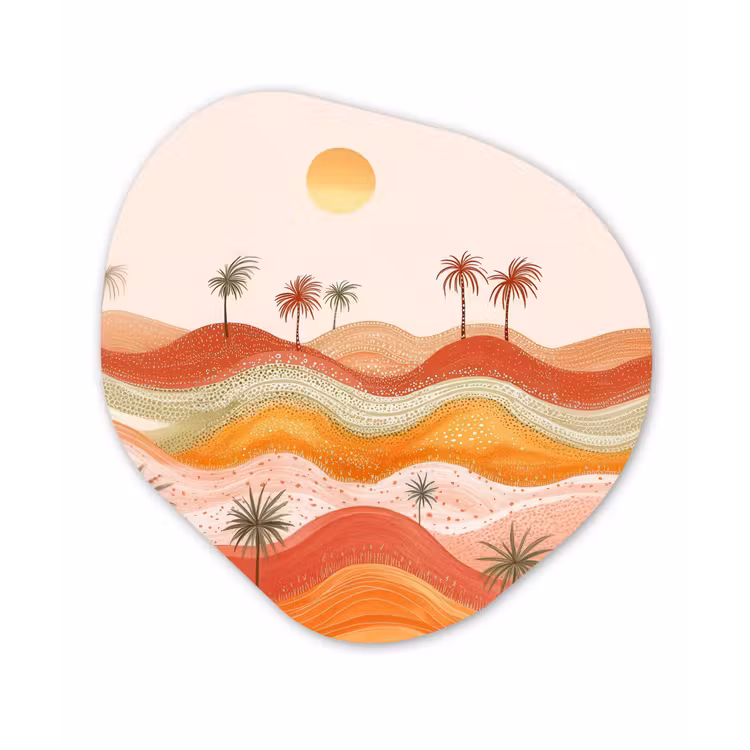 Abstract landschap - Palmbomen - Kleurrijk Wandcirkel Organisch Forex 3mm klein -3d