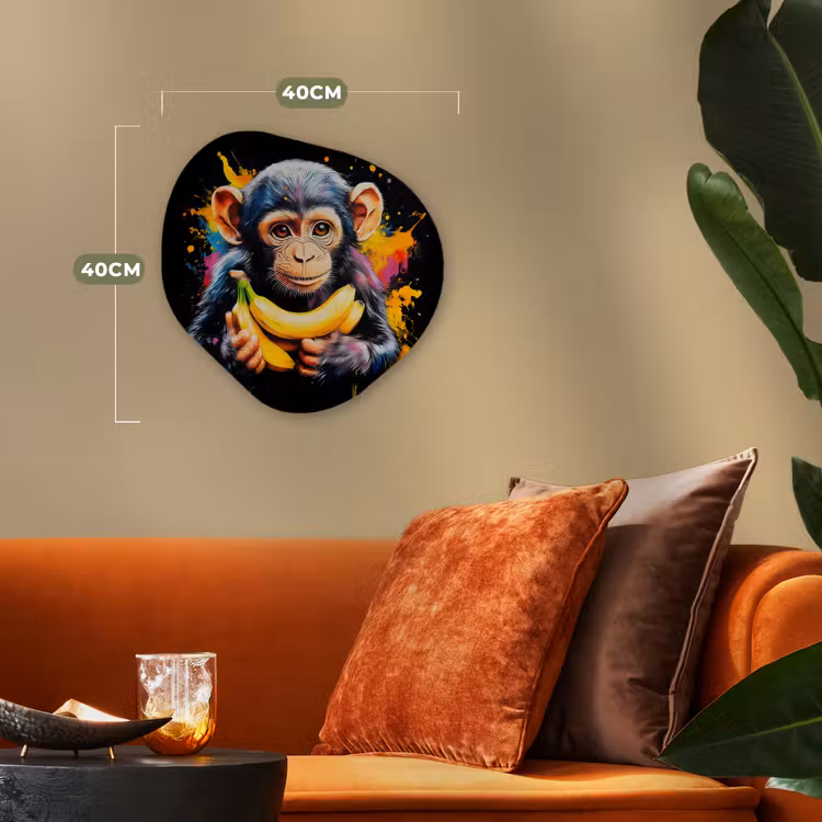 Aap - Graffiti - Kleurrijk - Bananen - Modern Wandcirkel Organisch Forex 3mm klein -sfeer3
