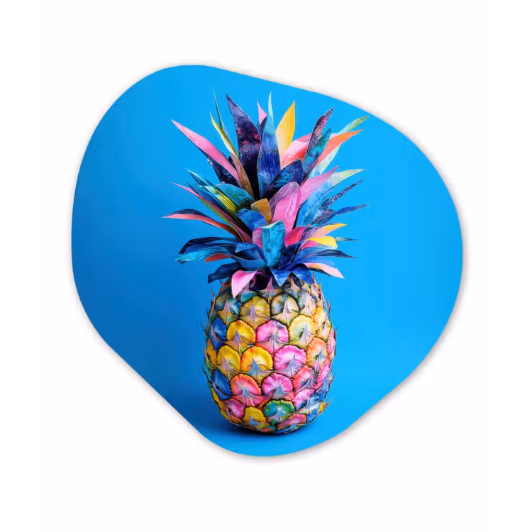 Ananas - Blauw - Tropisch - Vrolijk Wandcirkel Organisch Forex 3mm klein -3d