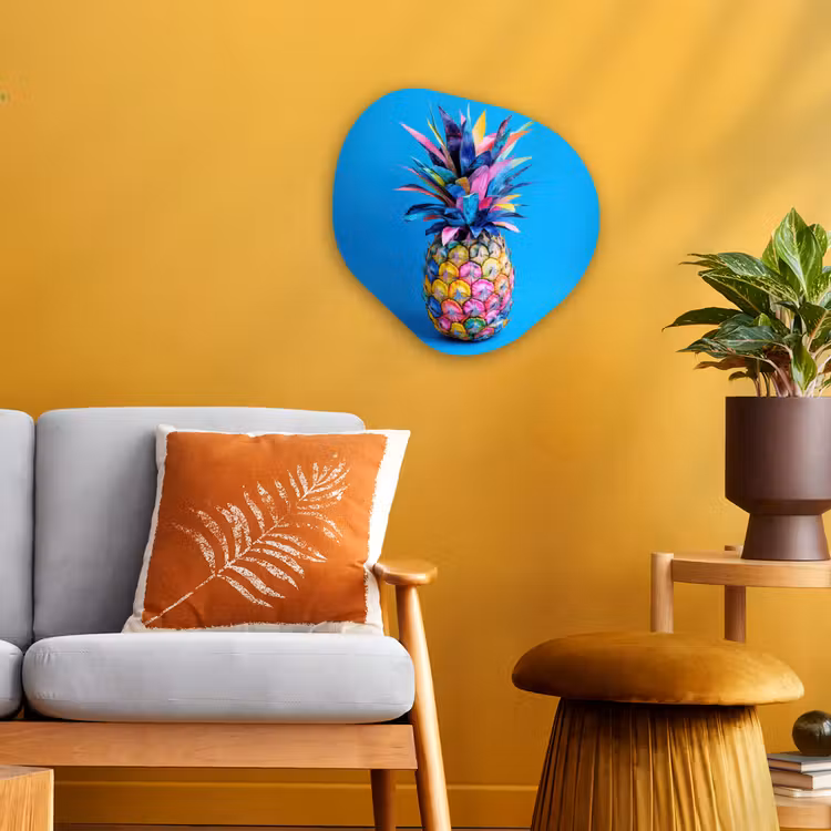 Ananas - Blauw - Tropisch - Vrolijk Wandcirkel Organisch Forex 3mm klein -sfeer4