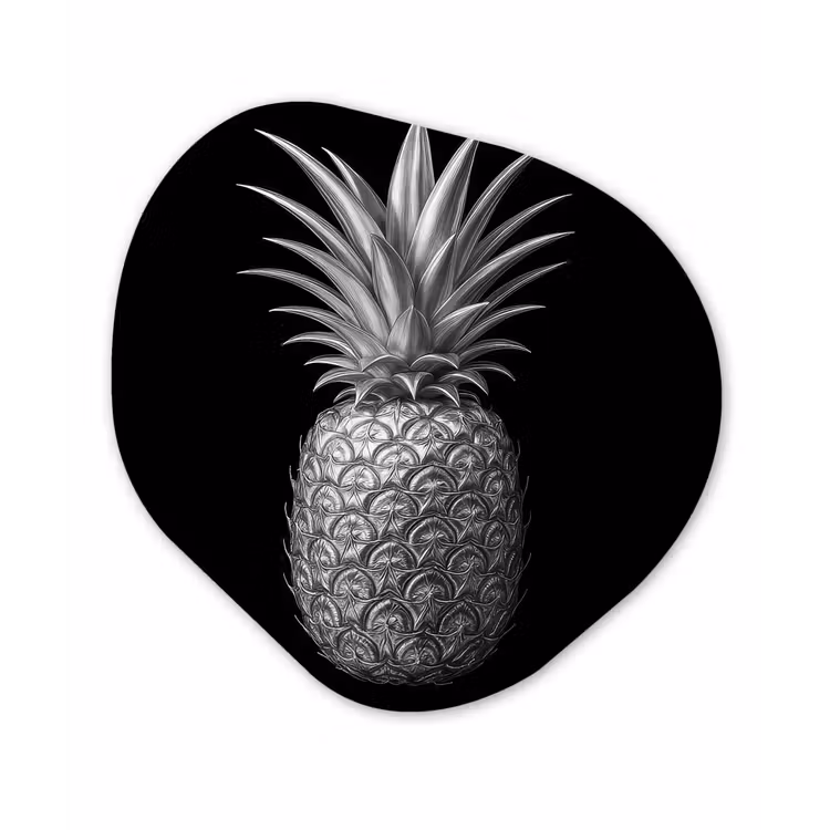 Ananas - Gedetailleerd - Bladeren Wandcirkel Organisch Forex 3mm klein -3d