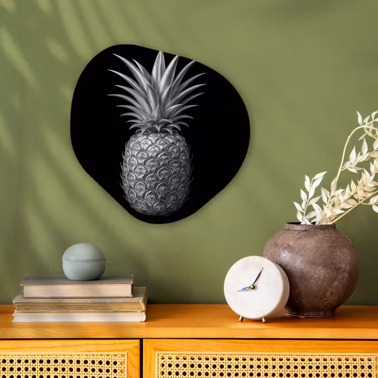 Ananas - Gedetailleerd - Bladeren Wandcirkel Organisch Forex 3mm klein -sfeer2