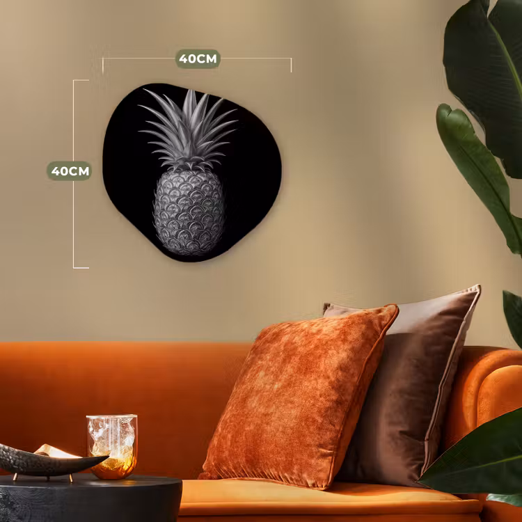 Ananas - Gedetailleerd - Bladeren Wandcirkel Organisch Forex 3mm klein -sfeer3