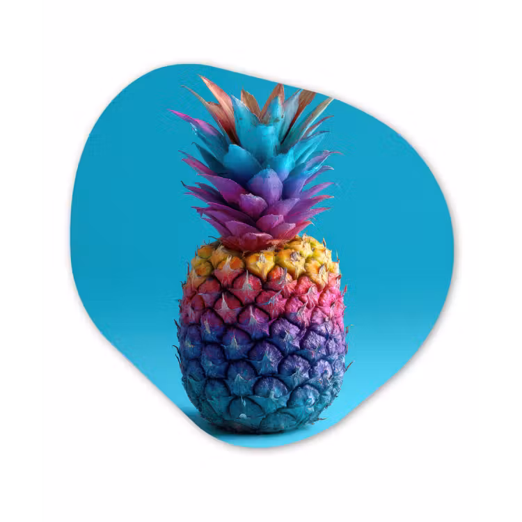 Ananas - Regenboog - Blauw - Popart Wandcirkel Organisch Forex 3mm klein -3d