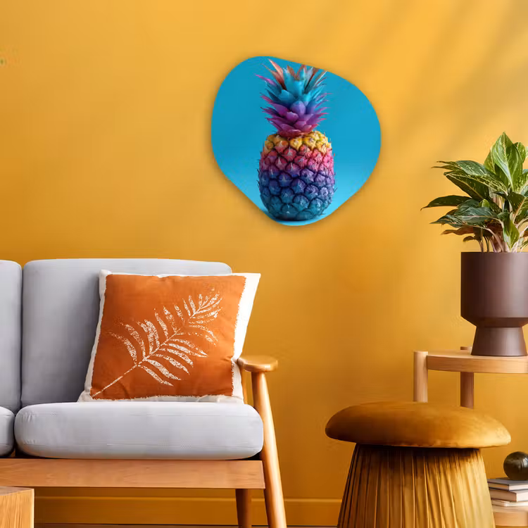 Ananas - Regenboog - Blauw - Popart Wandcirkel Organisch Forex 3mm klein -sfeer4