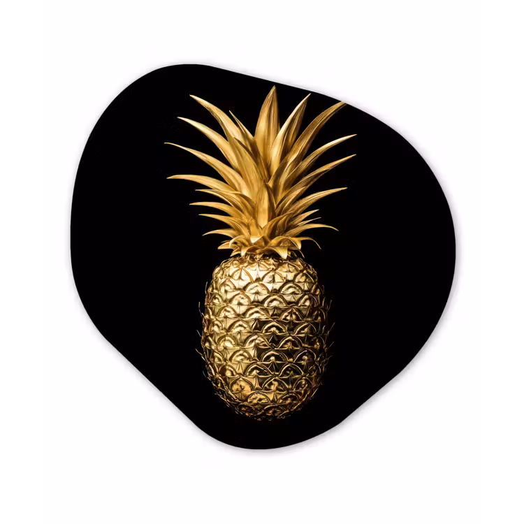 Ananas - Zwart - Goud - Luxe Wandcirkel Organisch Forex 3mm klein -3d