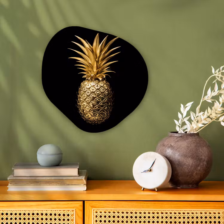 Ananas - Zwart - Goud - Luxe Wandcirkel Organisch Forex 3mm klein -sfeer2