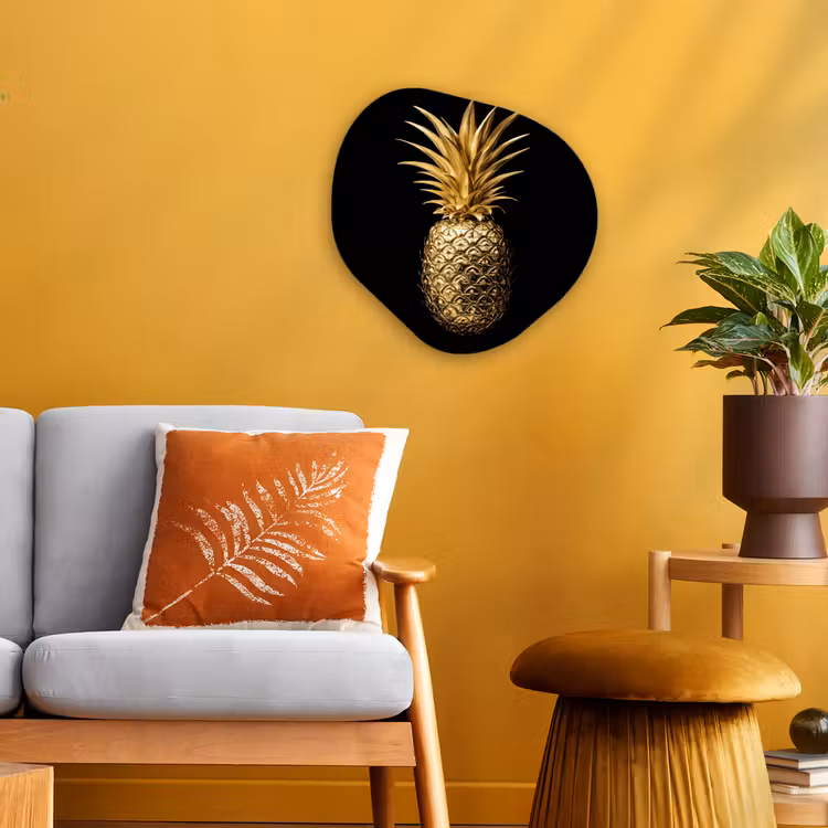 Ananas - Zwart - Goud - Luxe Wandcirkel Organisch Forex 3mm klein -sfeer4