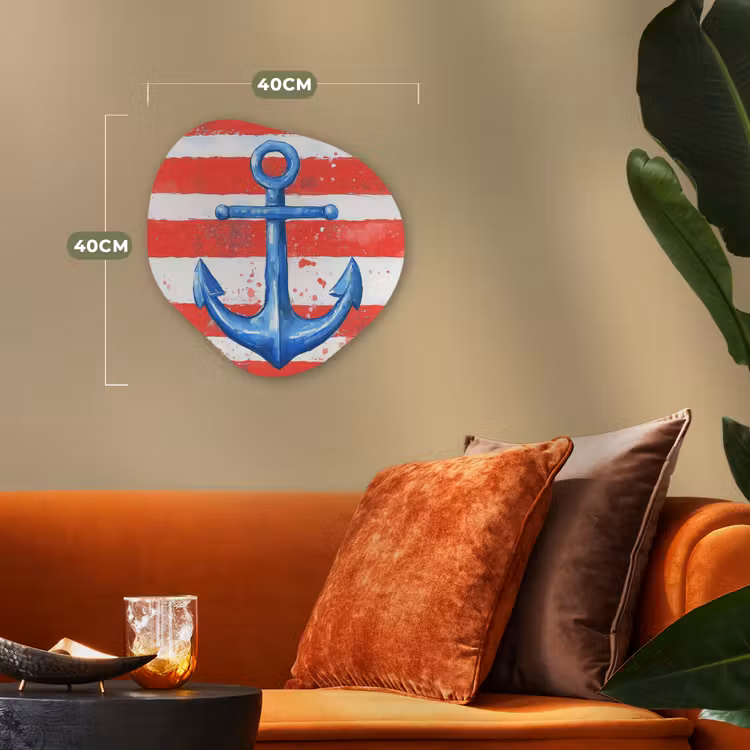 Anker - Verfspatten - Rood - Blauw Wandcirkel Organisch Forex 3mm klein -sfeer3