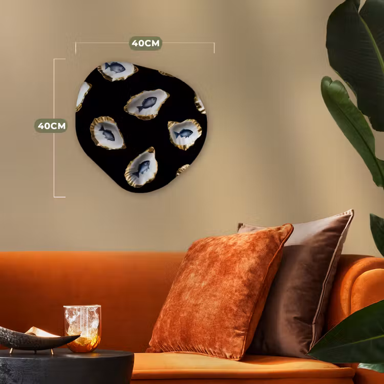 Oesters - Vissen - Blauw - Goud Wandcirkel Organisch Forex 3mm klein -sfeer3