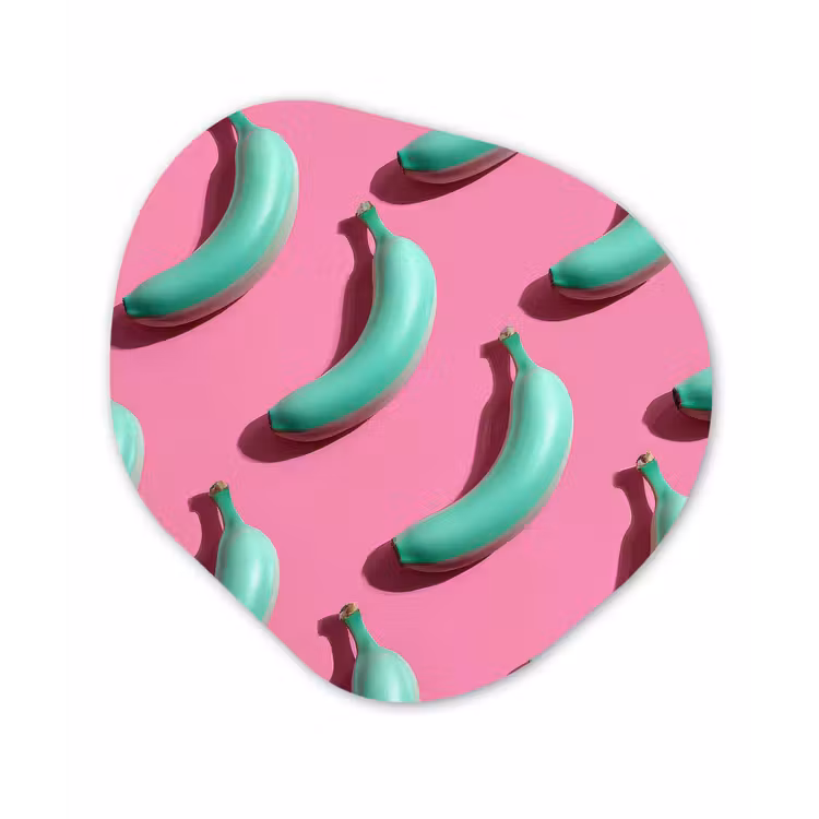 Bananen - Patroon - Blauw - Roze Wandcirkel Organisch Forex 3mm klein -3d