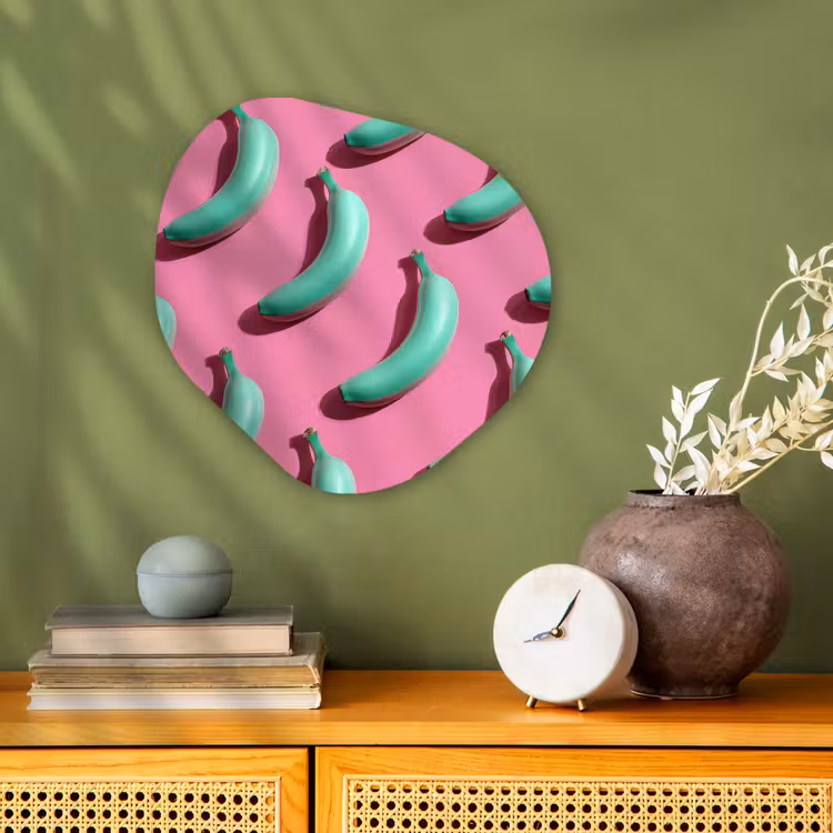 Bananen - Patroon - Blauw - Roze Wandcirkel Organisch Forex 3mm klein -sfeer2