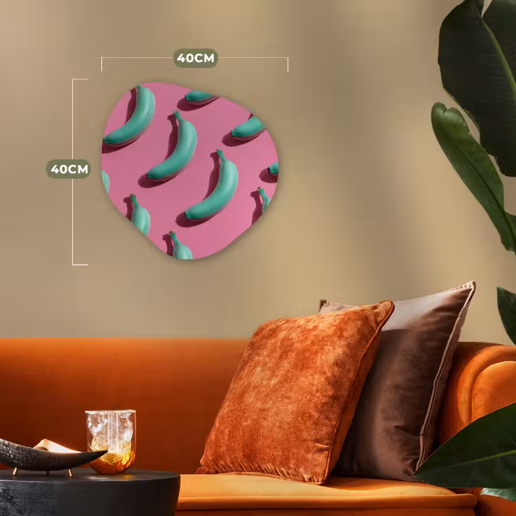 Bananen - Patroon - Blauw - Roze Wandcirkel Organisch Forex 3mm klein -sfeer3