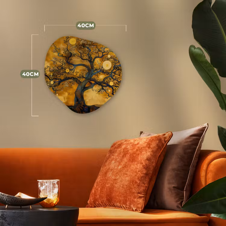 Boom - Levensboom - Abstract - Goud Wandcirkel Organisch Forex 3mm klein -sfeer3
