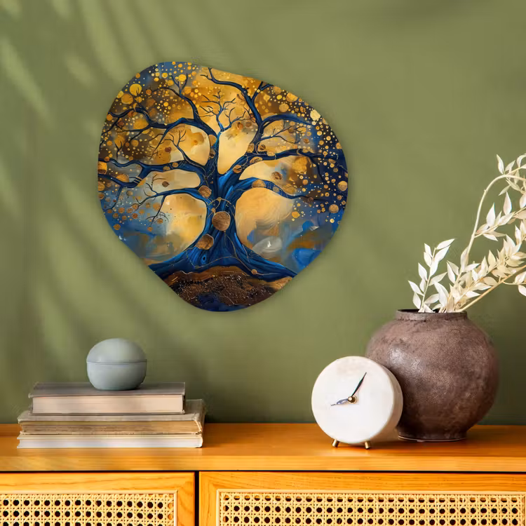 Boom - Levensboom - Blauw - Goud Wandcirkel Organisch Forex 3mm klein -sfeer2