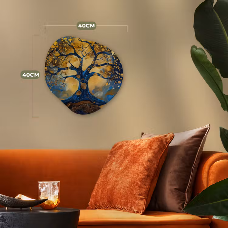 Boom - Levensboom - Blauw - Goud Wandcirkel Organisch Forex 3mm klein -sfeer3