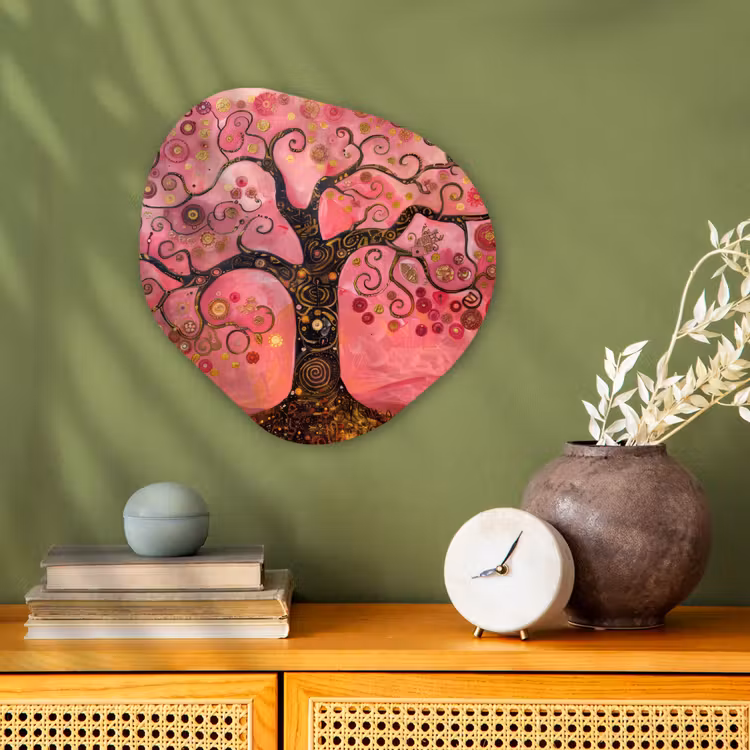 Boom - Levensboom - Roze - Goud Wandcirkel Organisch Forex 3mm klein -sfeer2