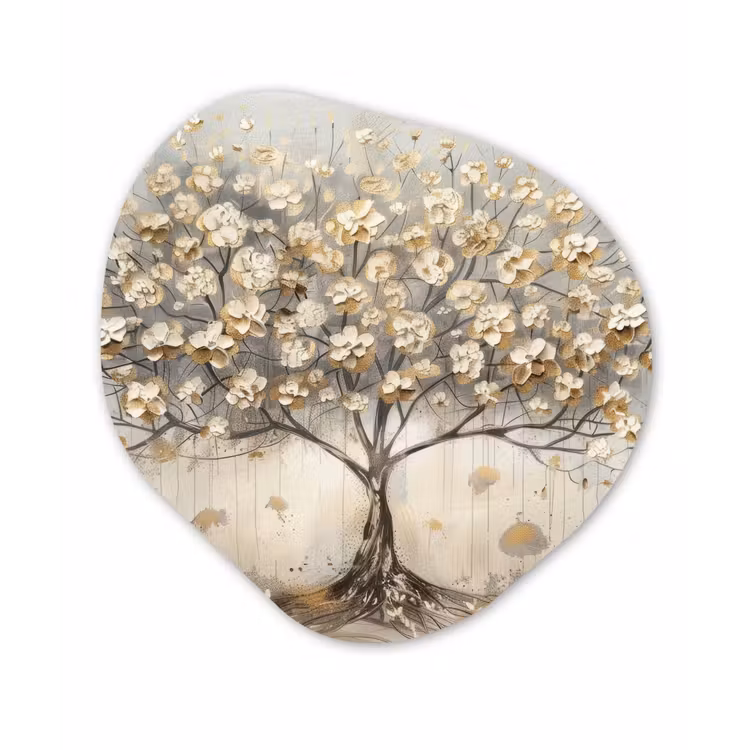 Boom - Beige - Goud - Verflook - Grijs Wandcirkel Organisch Forex 3mm klein -3d