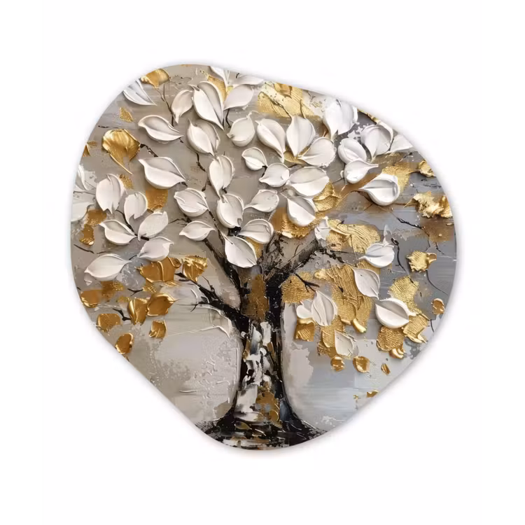 Boom - Beige - Grijs - Goud - Abstract Wandcirkel Organisch Forex 3mm klein -3d