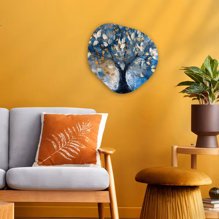 Boom - Blauw - Goud - Abstract Wandcirkel Organisch Forex 3mm klein -sfeer4