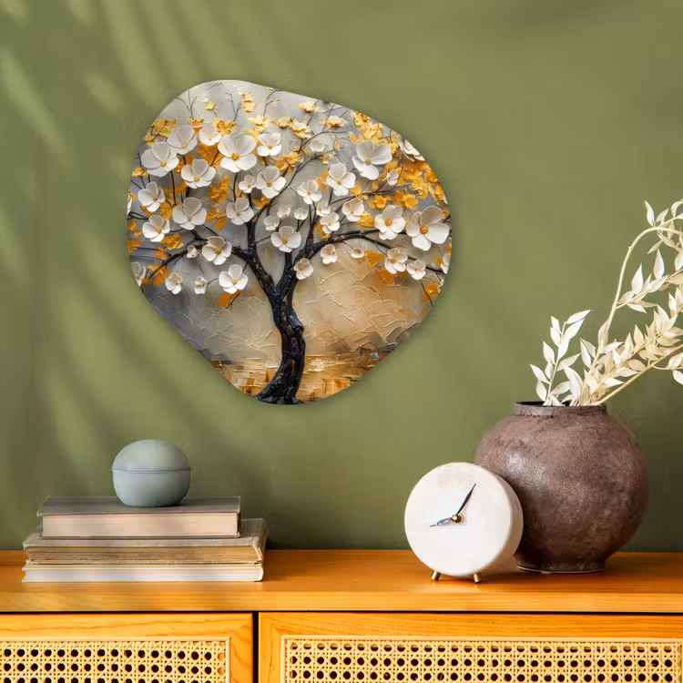 Boom - Bloemen - Goud - Beige Wandcirkel Organisch Forex 3mm klein -sfeer2