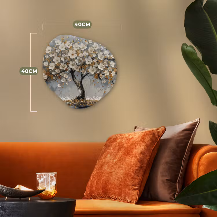 Boom - Bloemen - Wit - Natuur - Kunst Wandcirkel Organisch Forex 3mm klein -sfeer3