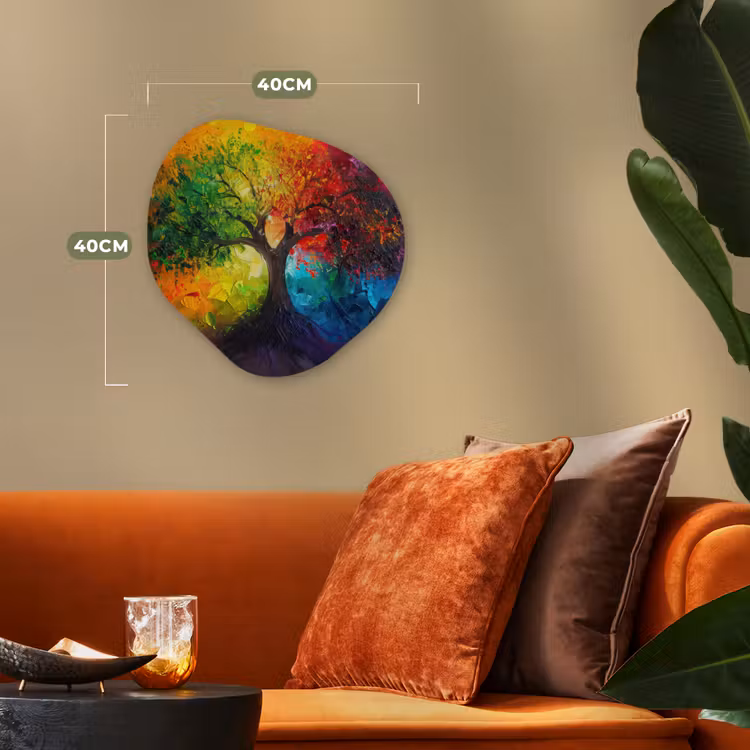Boom - Kleurrijk - Modern - Abstract Wandcirkel Organisch Forex 3mm klein -sfeer3