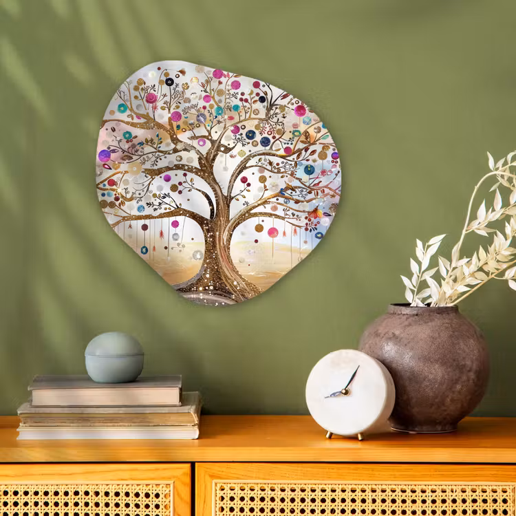 Levensboom - Goud - Kleurrijk - Abstract - Aesthetic Wandcirkel Organisch Forex 3mm klein -sfeer2