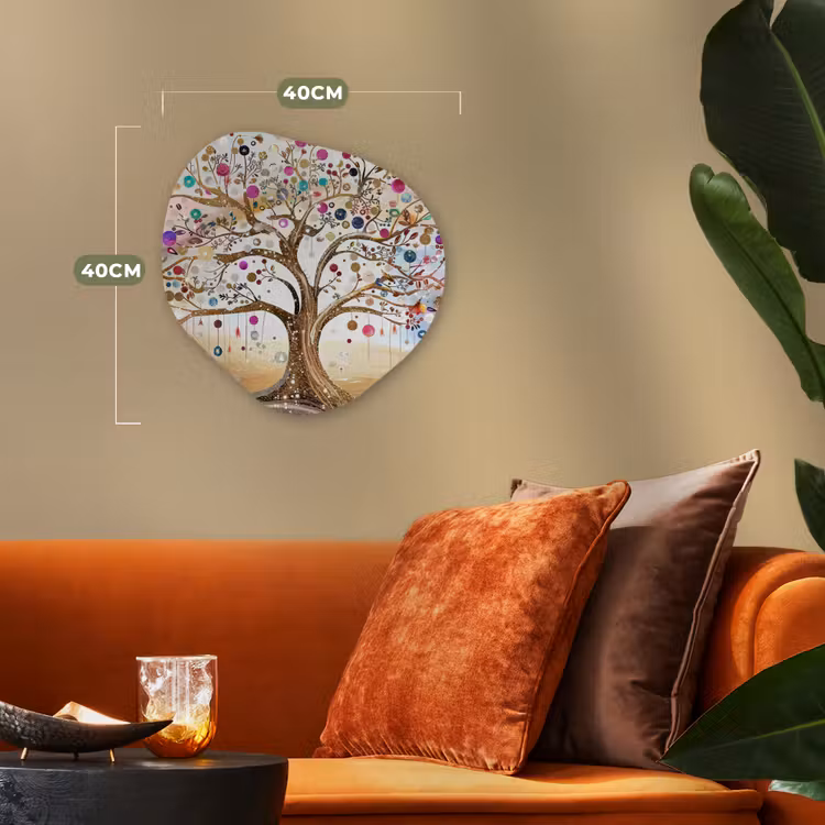 Levensboom - Goud - Kleurrijk - Abstract - Aesthetic Wandcirkel Organisch Forex 3mm klein -sfeer3