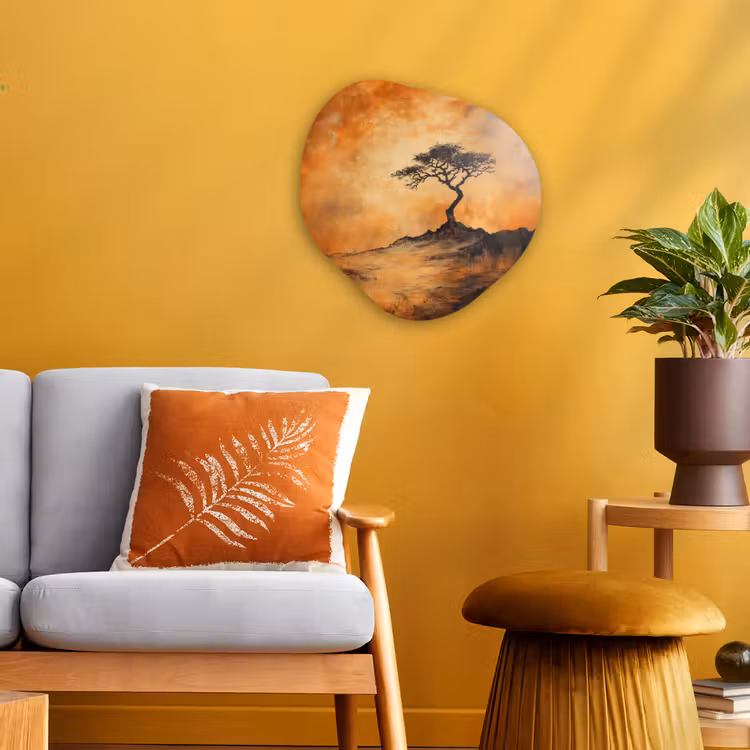 Boom - Landschap - Oranje Wandcirkel Organisch Forex 3mm klein -sfeer4