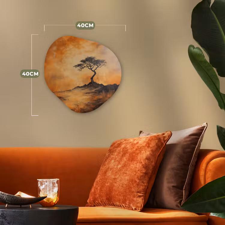 Boom - Landschap - Oranje Wandcirkel Organisch Forex 3mm klein -sfeer3