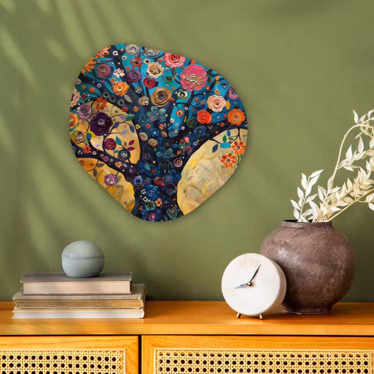 Boom - Levensboom - Kleurrijk - Bloemen - Modern Wandcirkel Organisch Forex 3mm klein -sfeer2