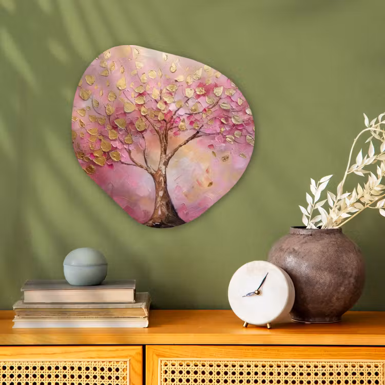 Boom - Roze - Goud - Modern Wandcirkel Organisch Forex 3mm klein -sfeer2