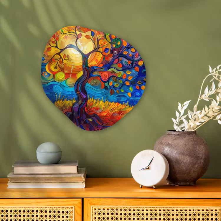 Boom - Zon - Verflook - Kleuren - Abstract Wandcirkel Organisch Forex 3mm klein -sfeer2